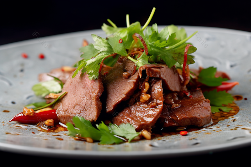 盘子里的凉拌牛肉特写,高清,摄影图,摄影图片,图片大全,摄影图免费下载